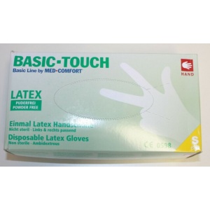 Med-Comfort Basic-Touch Vienreizlietojami lateksa diagnostikas un aizsardzības cimdi nepūderēti, 100 gabali S izm.