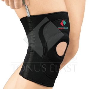 ELAST 9903-01 Elastic medical neoprene knee band with spring inserts  inserts recommended as a preventive medical aid for fixation, protection and support of the knee bones, ligaments and soft tissue.  Structure of raw material: aeroprene - microcelluar